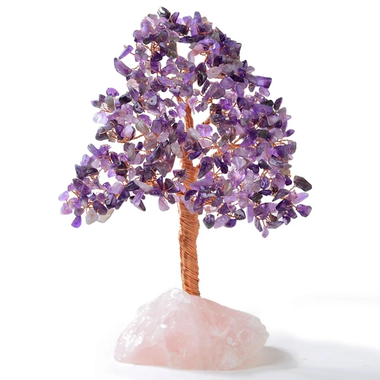 Amethyst Tree of Life on Rose Quartz Base with 414 gemstones
