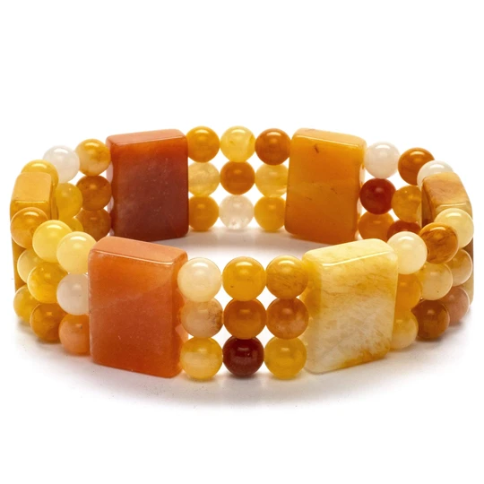 Butter Jade Rectangular and Circular Bead Gemstone Bracelet