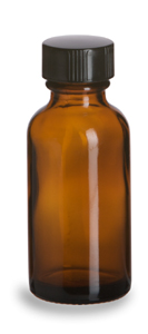 Amber Round Glass Bottle, 4 oz. w/ Cap