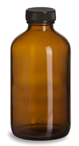 Amber Round Glass Bottle, 16 oz w/ Std Cap