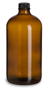 Amber Round Glass Bottle, 32 oz w/ Std Cap