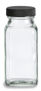 Clear Square Glass Bottle, 6 oz w/ Cap