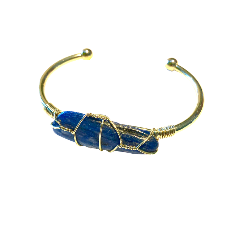 Kyanite Rough Gemstone Gold Bangle Cuff Bracelet 