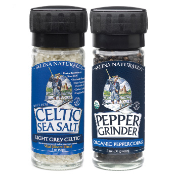 Large Salt and Pepper Grinder Set by Celtic Sea Salt