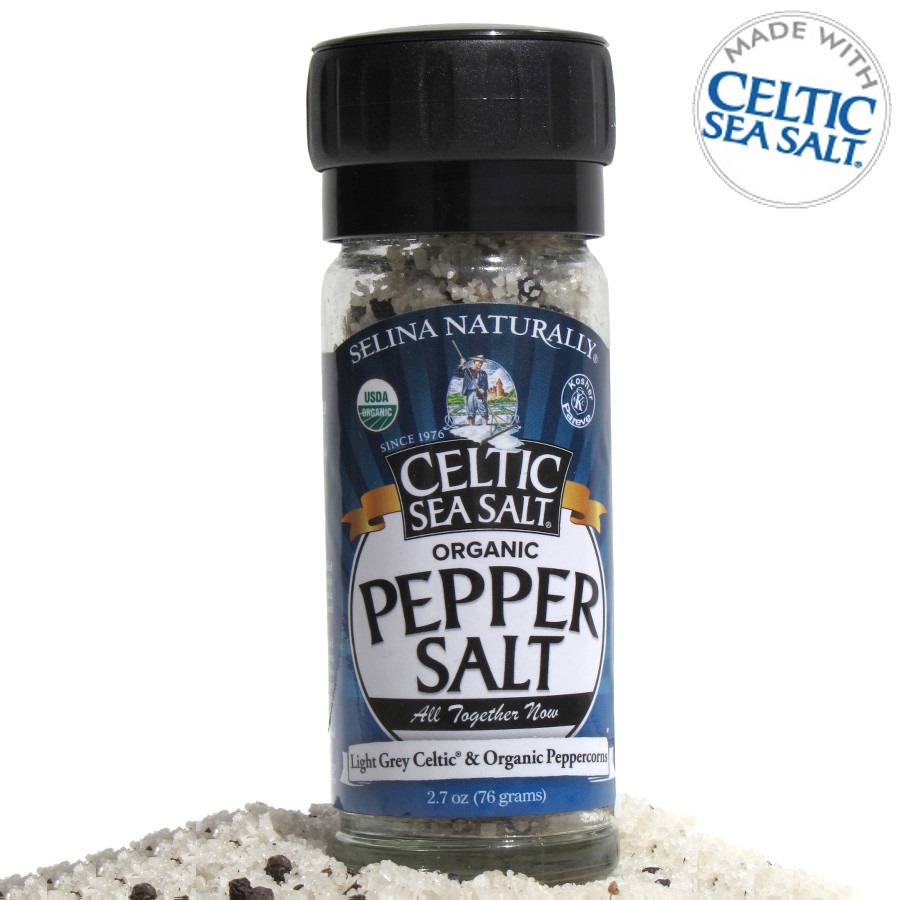 Light Grey Celtic Sea Salt & Organic Peppercorn Mix in Grinder