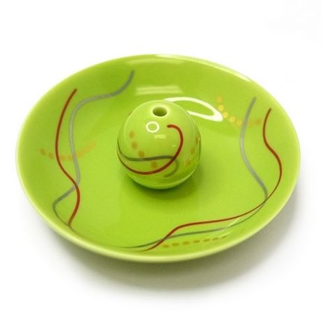 Togei Plate with Sphere Incense Holder, Green
