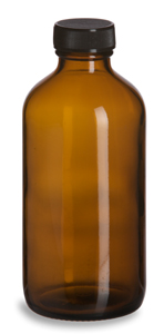 Amber Round Glass Bottle, 8 oz w/ Std Cap