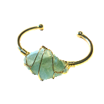Green Fluorite Rough Gemstone Gold Bangle Cuff Bracelet 